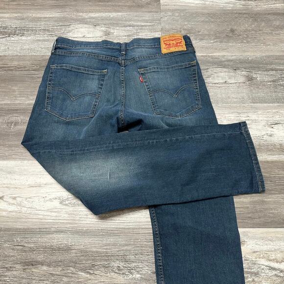 Levis 513 Dark Wash Faded Blue Mens 36x30 Slim Straight Fit Denim Jeans Red Tab - Picture 3 of 12